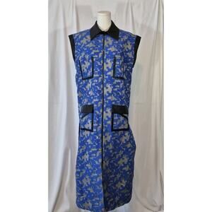 Hanh Merriman Blue Pixelated Houndstooth Sleeveless Utility Dress Medium